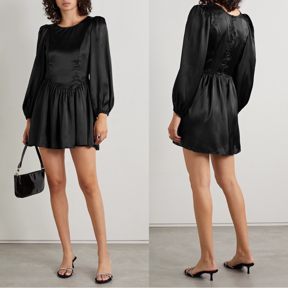 Loveshackfancy Black Silk Balloon Sleeve Dress